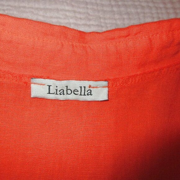 Liabella Italian Linen Tunic Top Size XL Sleeveless V-Neck Lagenlook Orange Boho - Picture 4 of 8